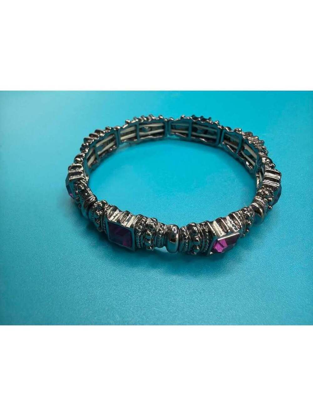 Gunmetal Purple Rhinestone Stretch Bracelet